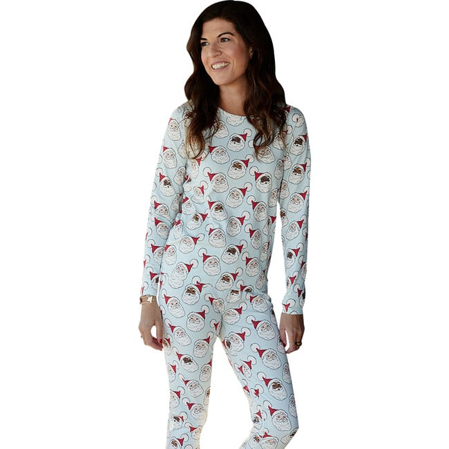 Womens Organic Pajama Set, Sky Blue Santas
