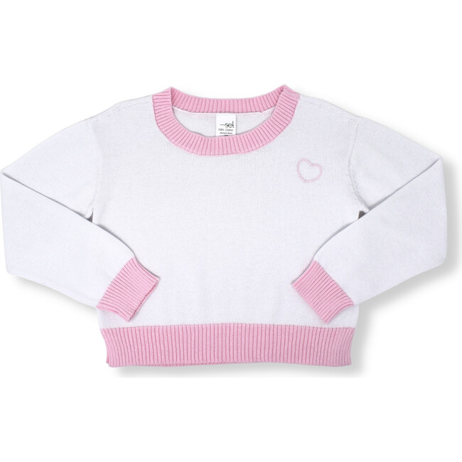 Stella Sweater, White Pink Heart