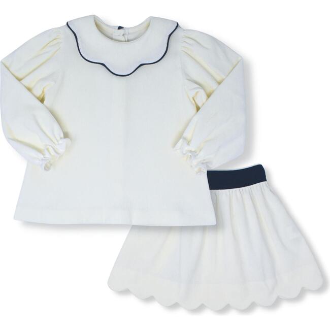 Scarlett Long Sleeve Skirt Set, White Navy - Two Pieces - 1
