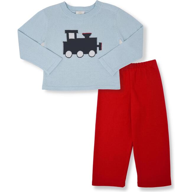 Cozy Up Knitted Train Sweater Pant Set, Blue - Two Pieces - 1