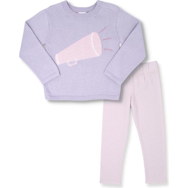 Cozy Up Knitted Megaphone Sweater Legging Set, Purple Pink - Two Pieces - 1