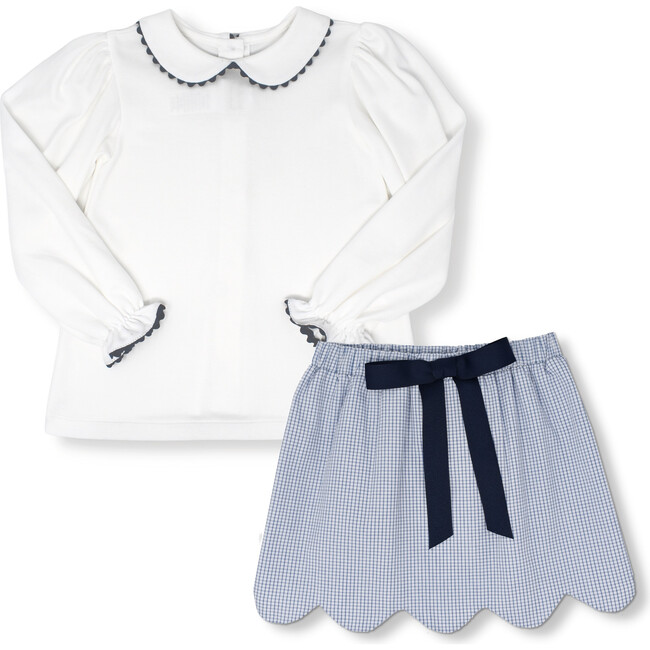 Better Together Long Sleeve Skirt Set, Blue White Plaid