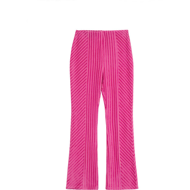 Ribbed Velour Pants, Pink - Pants - 1