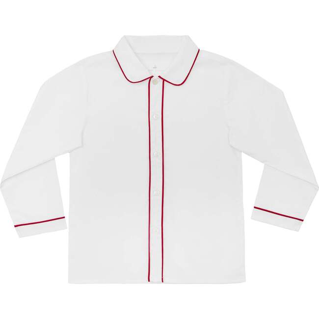 Long Sleeve Brendan Button Up, White with Oxford Red Trim