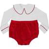 Long Sleeve Beau Bubble, Oxford Red Velvet - Rompers - 1 - thumbnail