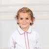 Long Sleeve Brendan Button Up, White with Oxford Red Trim - Shirts - 2