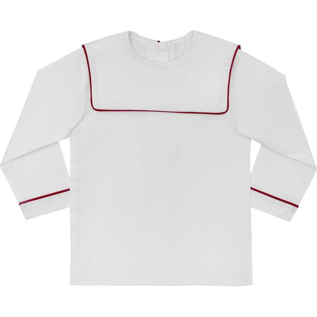Long Sleeve Barrett Bib Shirt, White with Oxford Red Trim