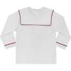 Long Sleeve Barrett Bib Shirt, White with Oxford Red Trim - Shirts - 1 - thumbnail