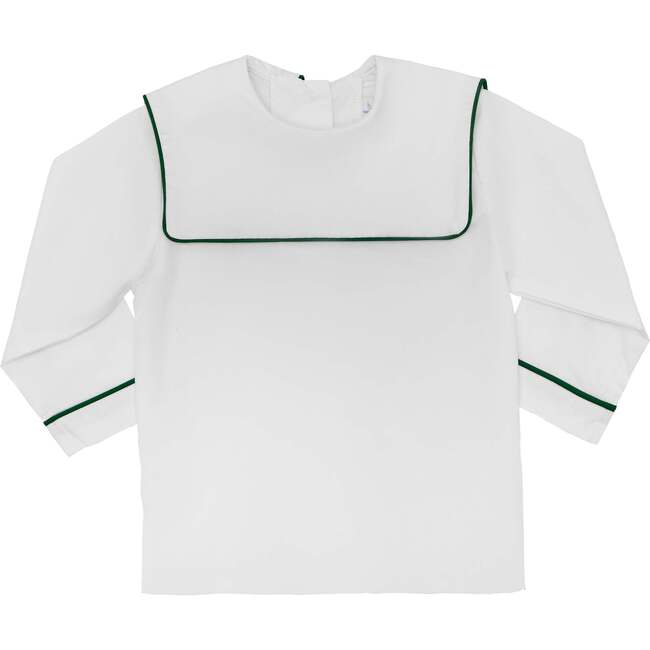 Long Sleeve Barrett Bib Shirt, White with Grafton Green Trim