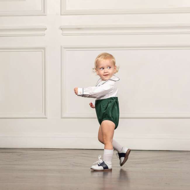 Long Sleeve Beau Bubble, Grafton Green Velvet - Rompers - 2