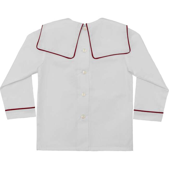 Long Sleeve Barrett Bib Shirt, White with Oxford Red Trim - Shirts - 4