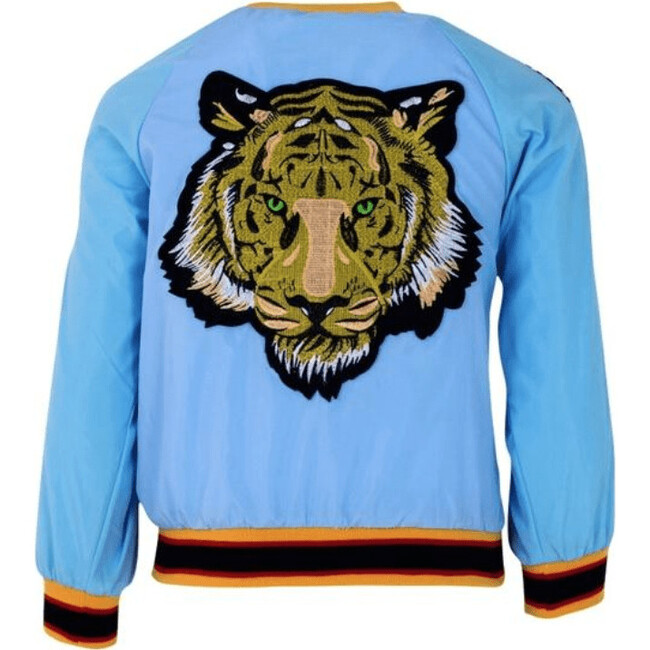 Green Eyed Tiger Satin Bomber, Blue - Jackets - 1