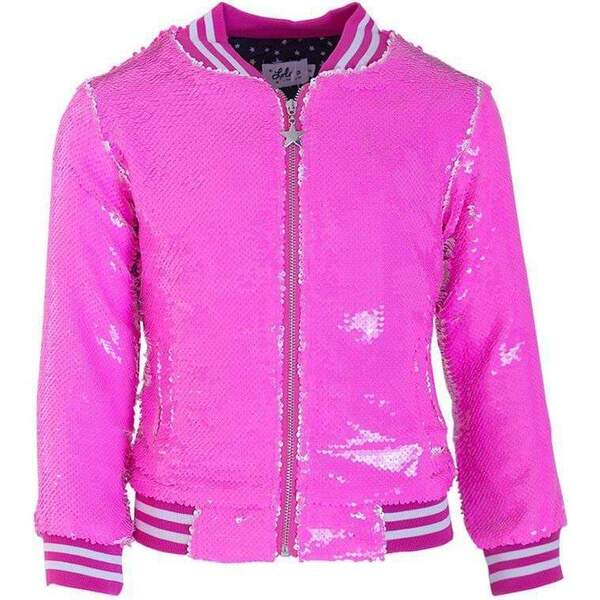 Neon Pink Sequin Flip Bomber, Pink - Lola + The Boys Outerwear | Maisonette