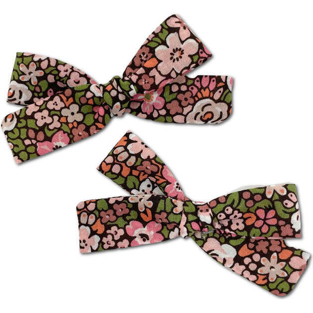 Skinny Ribbon Pigtail Bows, Liberty of London Pink Blossoms