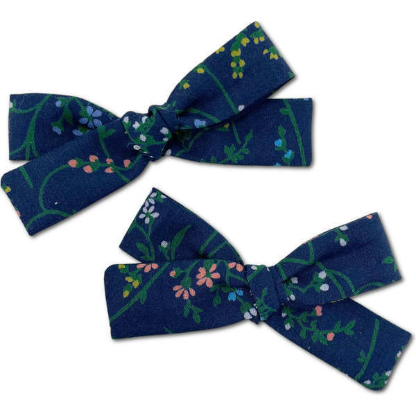 Skinny Ribbon Pigtail Bows, Liberty of London Blue Wildflowers
