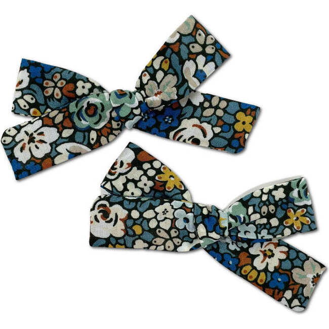 Skinny Ribbon Pigtail Bows, Liberty of London Blue Blossoms