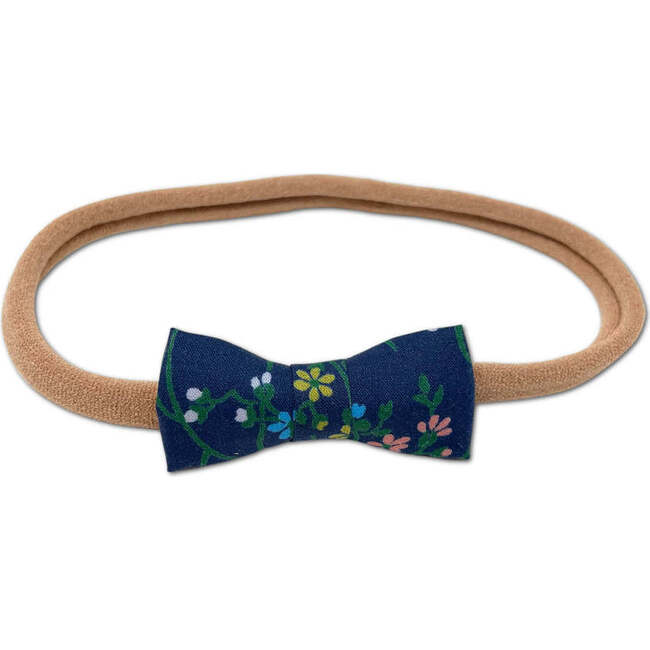 Itty Bitty Bow Baby Headband, Liberty of London Blue Wildflowers - Hair Accessories - 1
