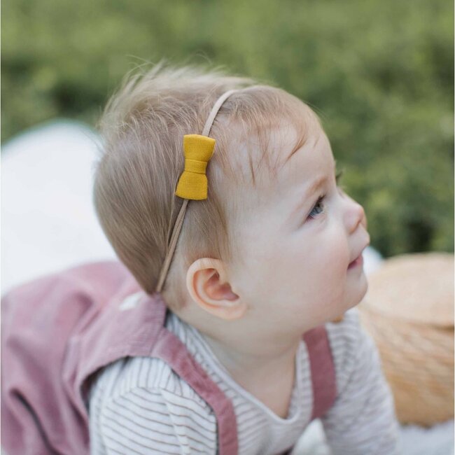 Itty Bitty Bow Baby Headband, Mustard Double Gauze