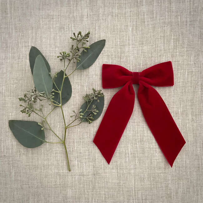 Big Velvet Bow, Ruby - Hair Accessories - 2