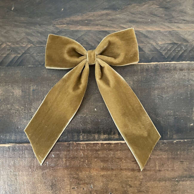 Big Velvet Bow, Antique Gold - Hair Accessories - 3