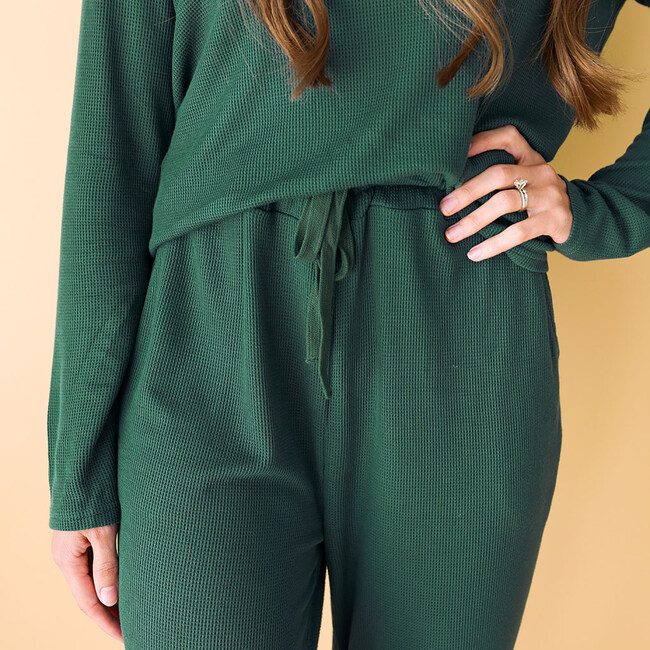 Women's Long Sleeve Scoop Neck & Jogger Pajama, Hunter Green Waffle - Pajamas - 3