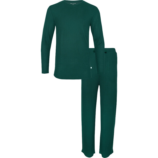 Men's Long Sleeve Pajama, Hunter Green Waffle - Pajamas - 1