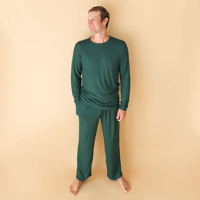 Men's Long Sleeve Pajama, Hunter Green Waffle