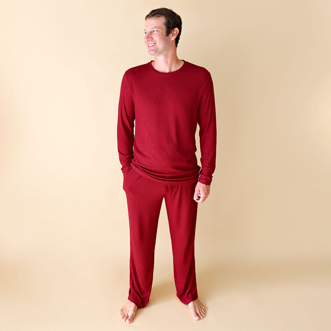 Men's Long Sleeve Pajama, Maroon Waffle