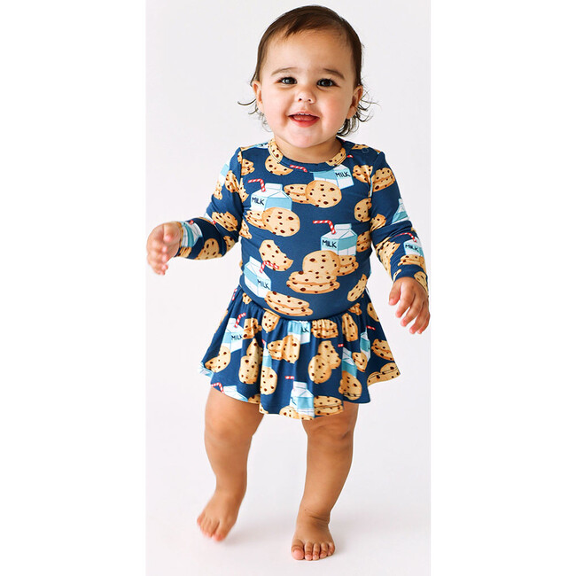 Long Sleeve Basic Twirl Skirt Bodysuit, Milk & Cookies - Skirts - 2