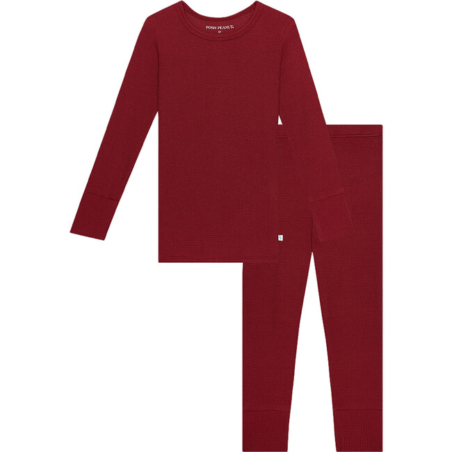Long Sleeve Basic Pajama, Maroon Waffle