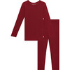 Long Sleeve Basic Pajama, Maroon Waffle - Pajamas - 1 - thumbnail