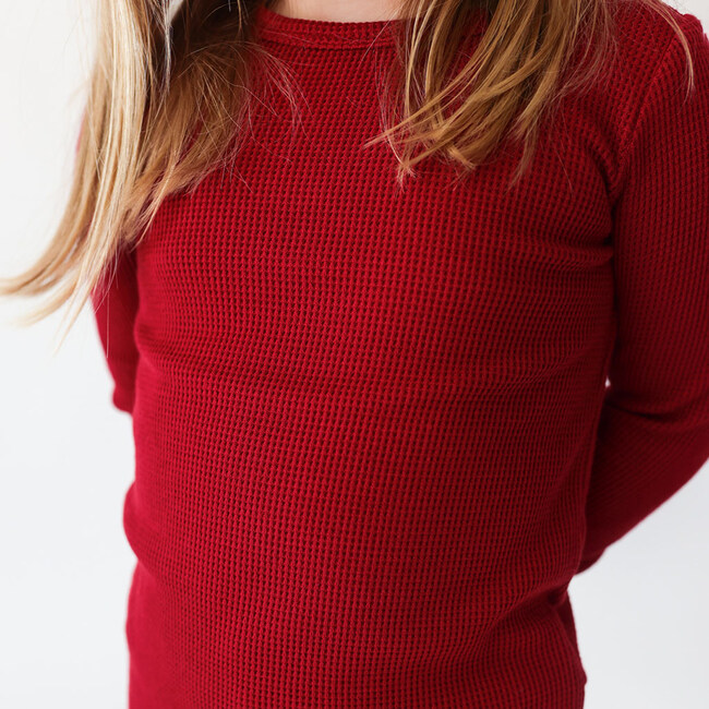 Long Sleeve Basic Pajama, Maroon Waffle - Pajamas - 3