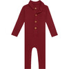 Long Sleeve Collared Henley Long Romper, Maroon Waffle - Rompers - 1 - thumbnail