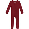 Footie Zippered One Piece, Maroon Waffle - Rompers - 1 - thumbnail