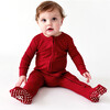Footie Zippered One Piece, Maroon Waffle - Rompers - 2