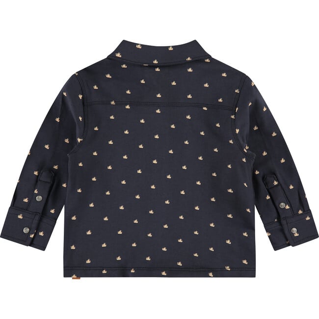 Ship Printed Long Sleeve Shirt, Navy - Shirts - 2