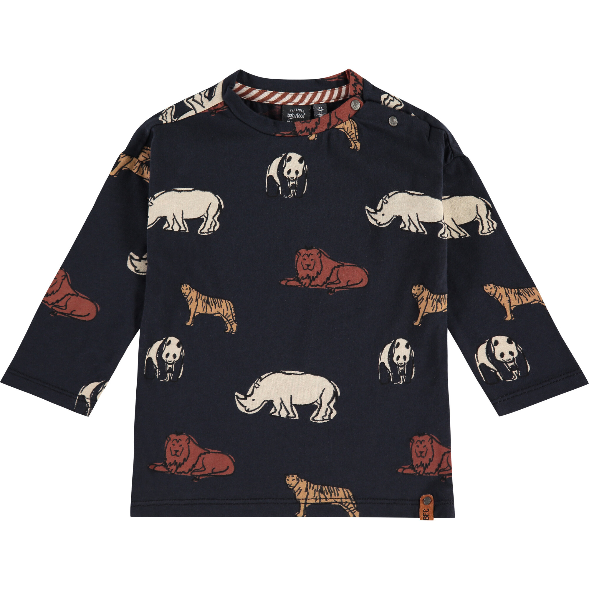 Animal Print Long Sleeve Shirt, Night Blue - Shirts - 1