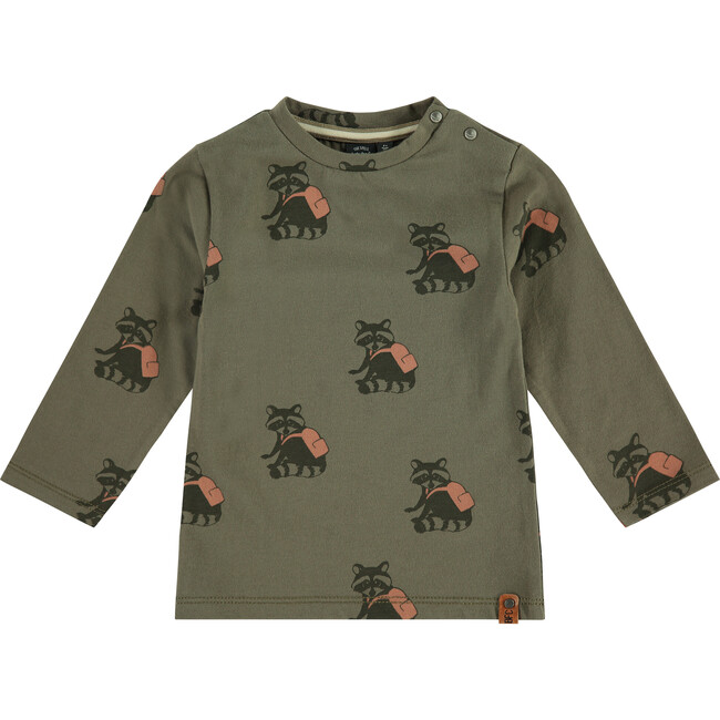 Long Sleeve Raccoon Print Shirt, Moss