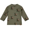 Long Sleeve Raccoon Print Shirt, Moss - Shirts - 1 - thumbnail