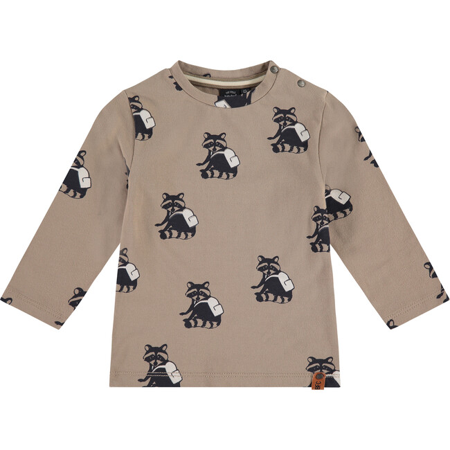 Long Sleeve Raccoon Print Shirt, Taupe