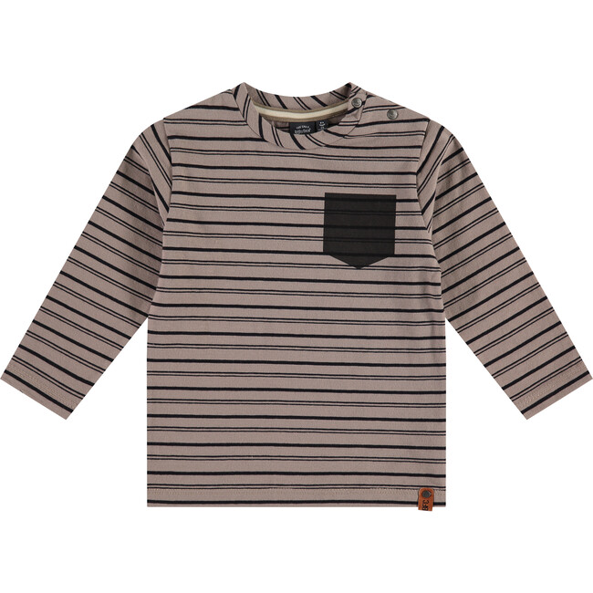 Long Sleeve Striped Pocket Shirt, Taupe