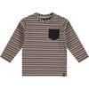 Long Sleeve Striped Pocket Shirt, Taupe - Shirts - 1 - thumbnail