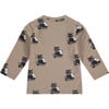 Long Sleeve Raccoon Print Shirt, Taupe - Shirts - 2