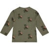 Long Sleeve Raccoon Print Shirt, Moss - Shirts - 2