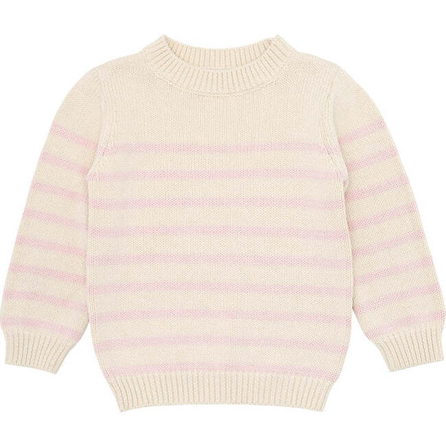 Knit Sweater, Cream/Pink Stripes - Sweaters - 1