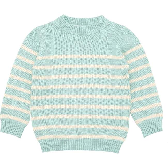 Knit Sweater, Mint/Cream Stripes - Sweaters - 1