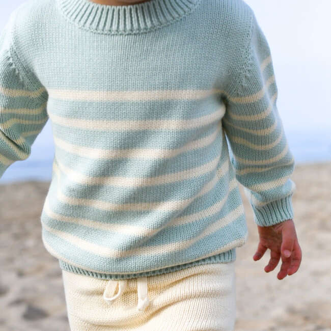 Knit Sweater, Mint/Cream Stripes - Sweaters - 2
