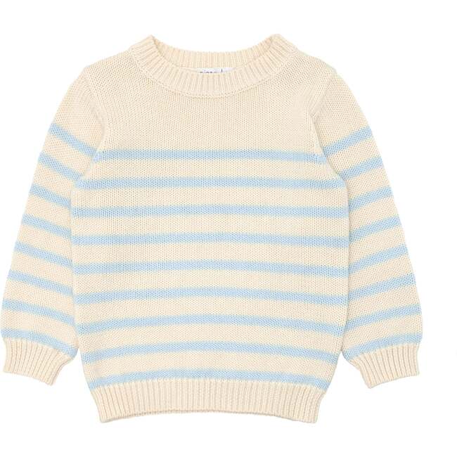 Knit Sweater, Blue/Cream Stripes - Sweaters - 1
