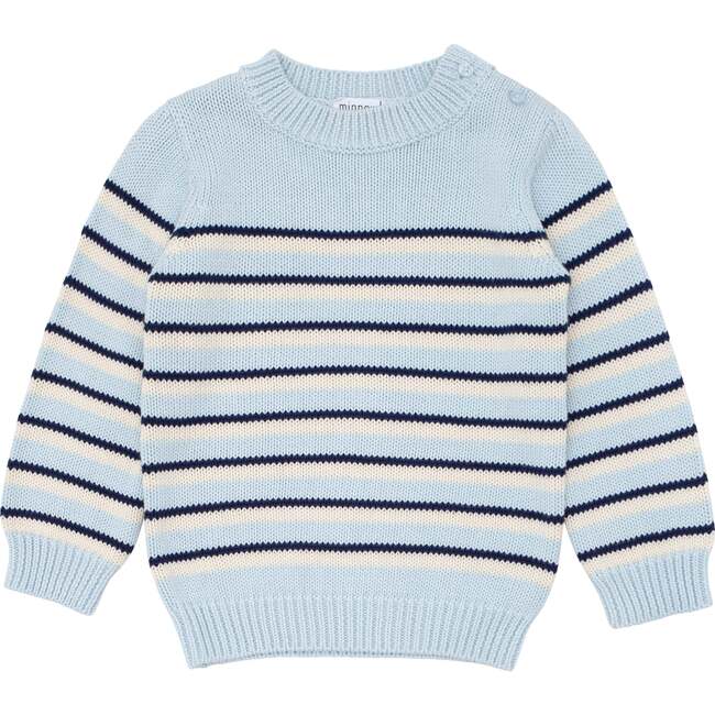 Knit Sweater, Light Blue/Tricolor Stripes