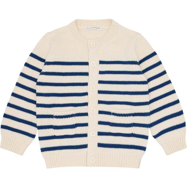 Knit Cardigan, Cream/Breton Stripes